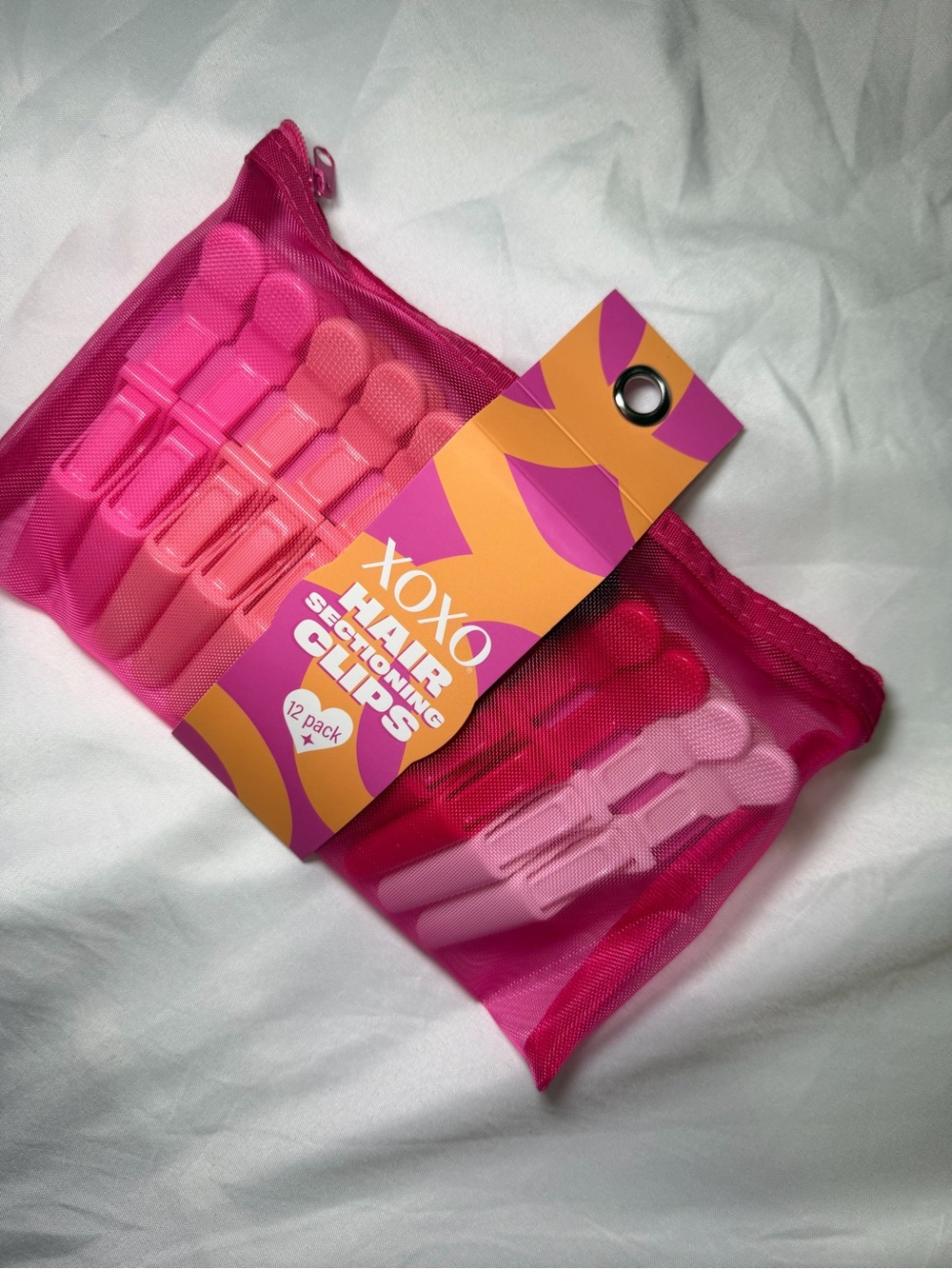 XOXO Pink Ombre Sectioning Hair Clips with Mesh Pouch